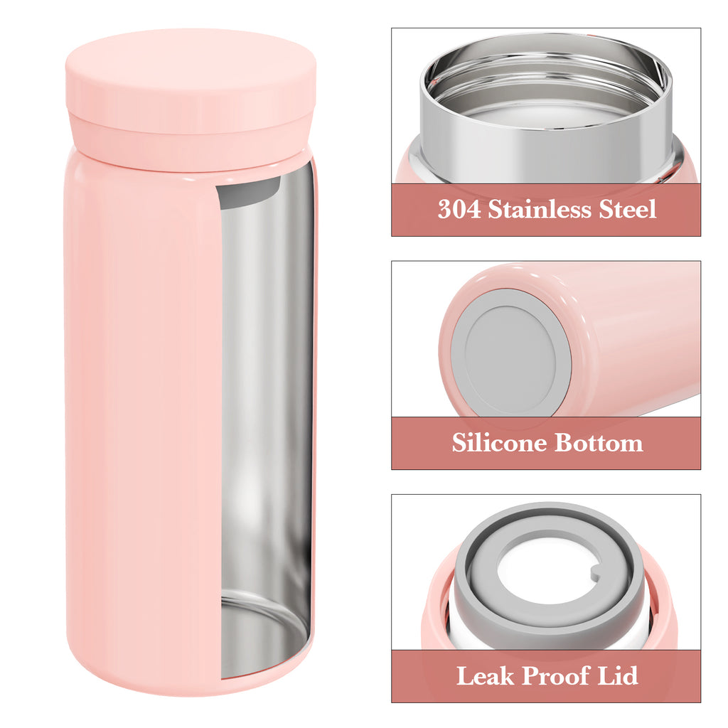 Linkidea 6.8oz (200ml) Mini Water Bottle, Vacuum Insulated Stainless Steel Bottle for Hot & Cold Drinks, Spill-Proof Small Bottle Fit Handbag, Purse and Pocket (Pink)
