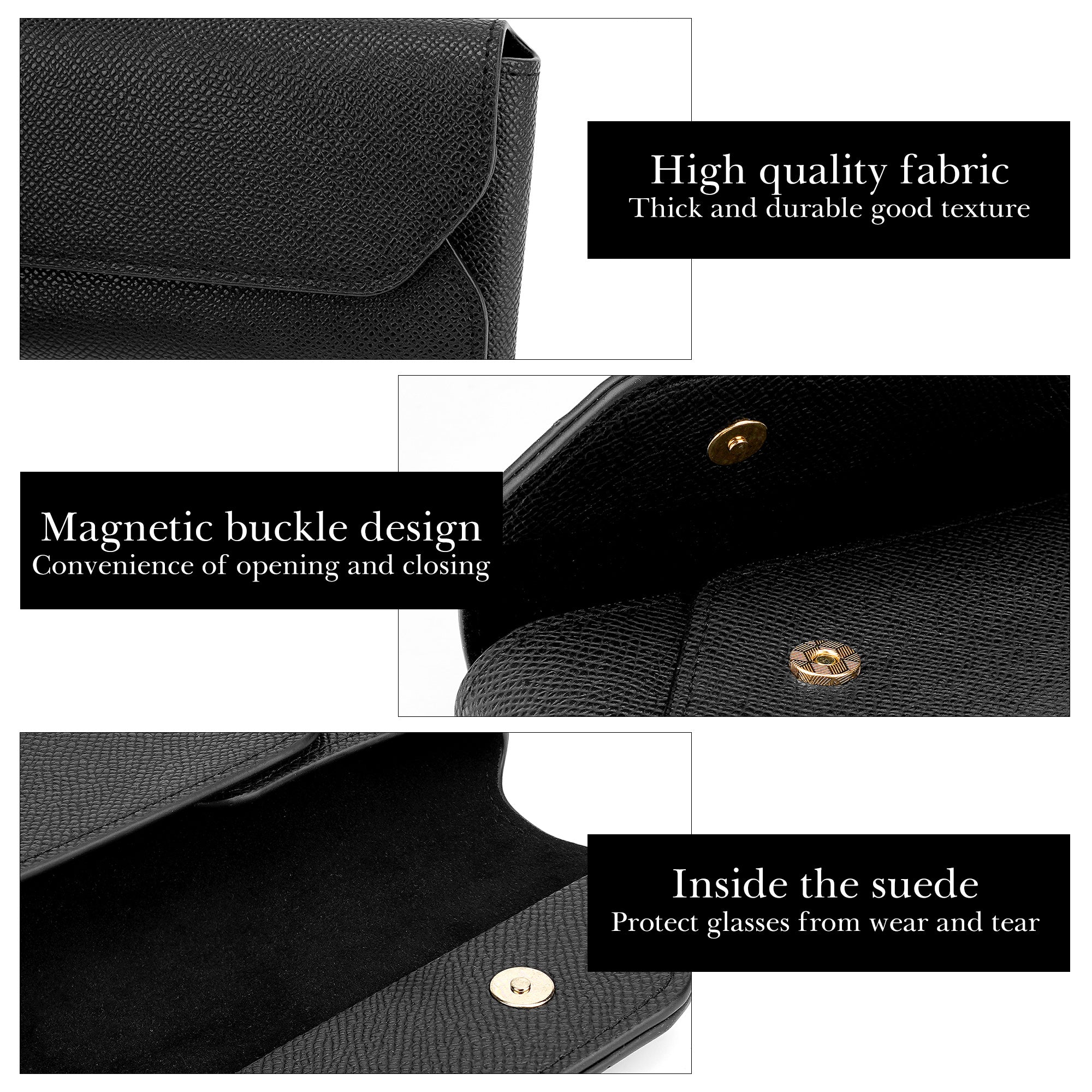 Extra Large Sunglasses Pouch Case, Vegan Leather Sun Glasses Organizer Soft Bag Compatible with Gucci GG0595S GG0875S GG0351S GG1087S RayBan RB4840S RB2132 RB3707 (XL, Black)