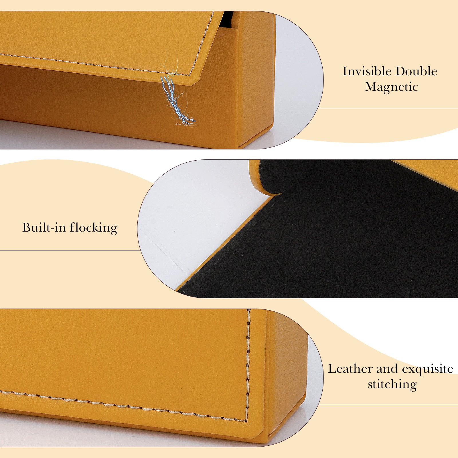 Extra Large Hard Shell Sunglasses Case, Yellow Vegan Leather Sun Glasses Storage Bag Pouch Organizer Compatible with Persol PO3357S PO3235S PO3366S RayBan RB3647N RB2197