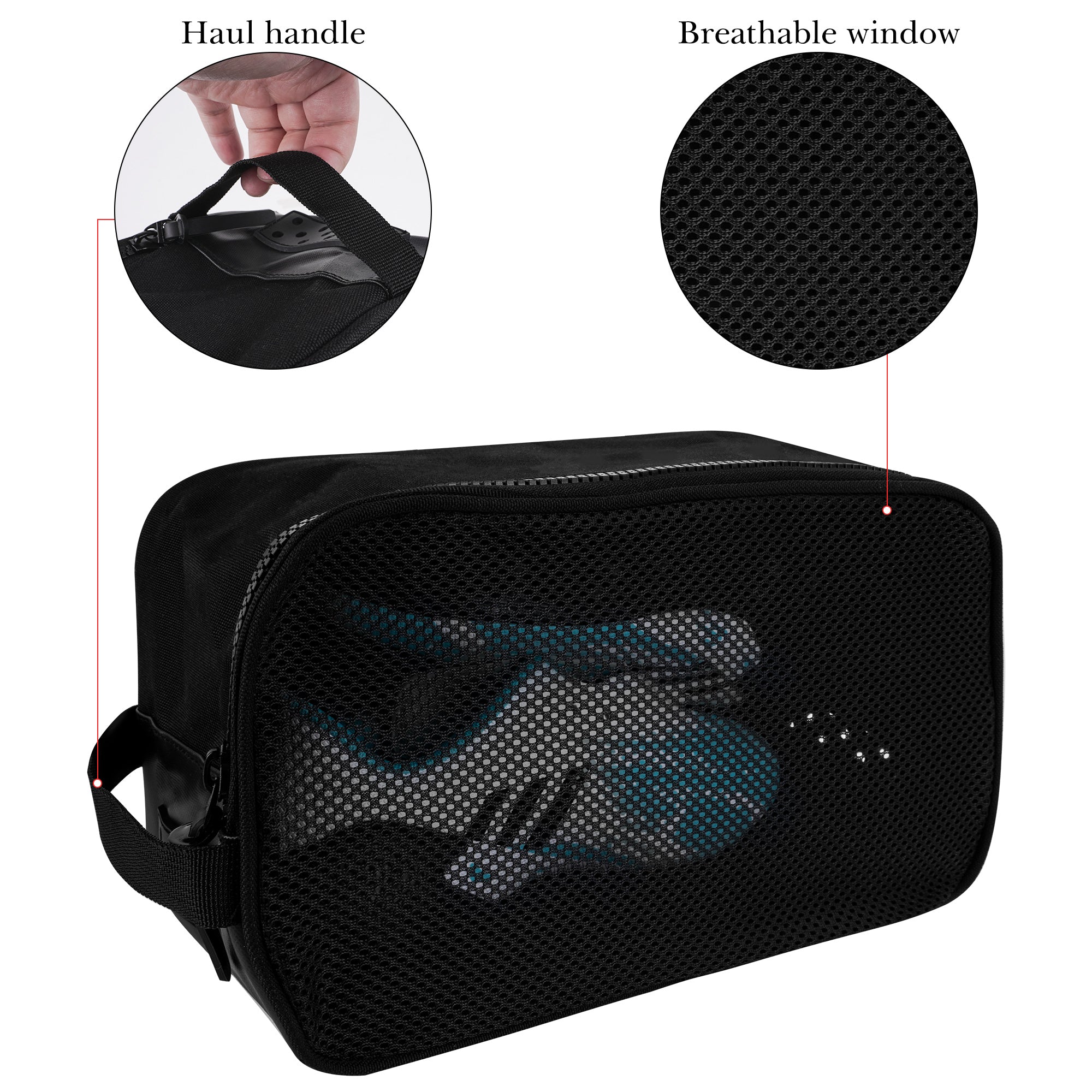 Linkidea Soccer Shoe Bag, Portable Cleats Storage Bag, Athletic Shoe Bag Fit Up to US Men Size 13, Compact Boots Duffle Bag with Breathable Mesh (Black)