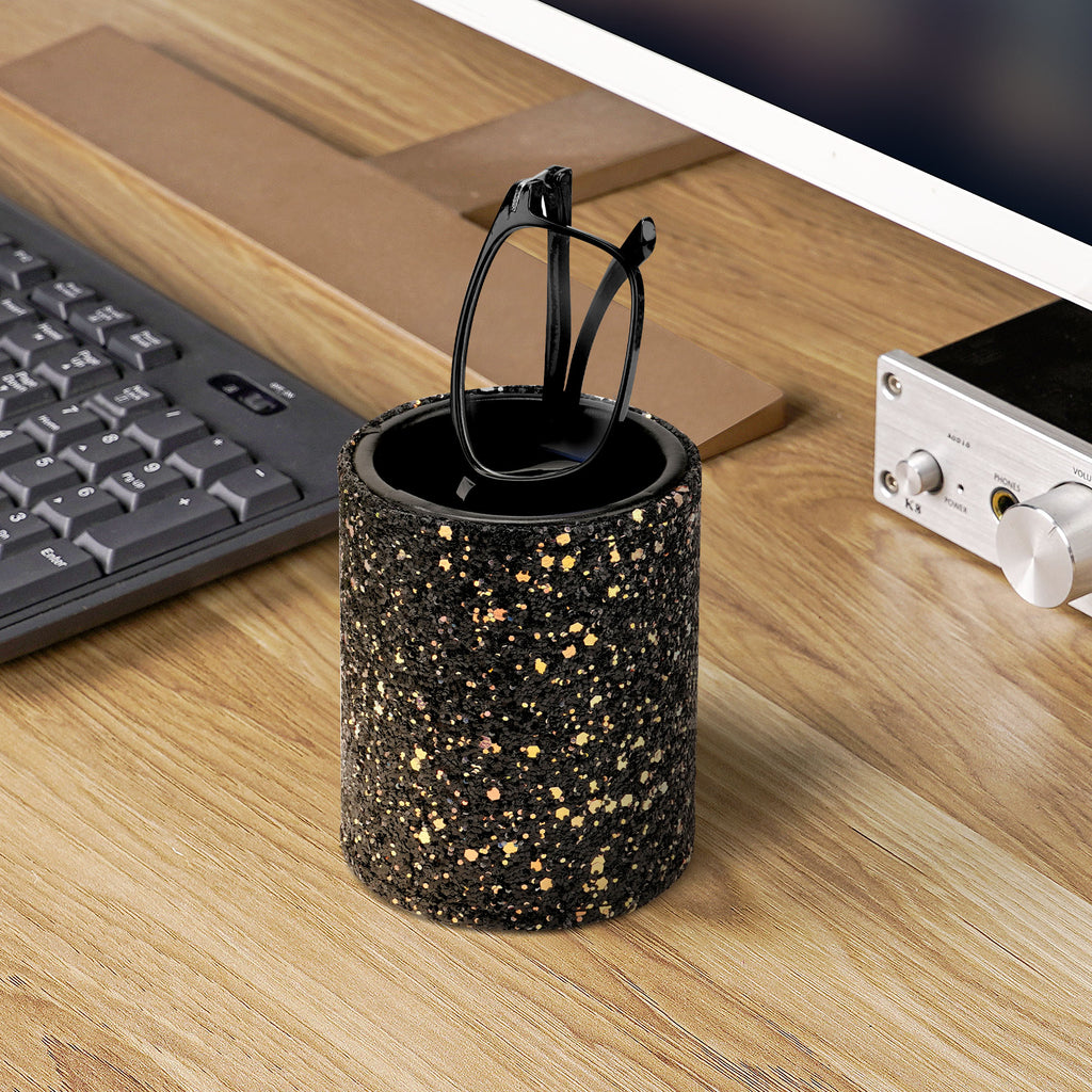 Eyeglasses Desk Holder Stand, Vegan Leather Lined Reading Glasses Holder for Nightstand Office Desk Organizer (Black)