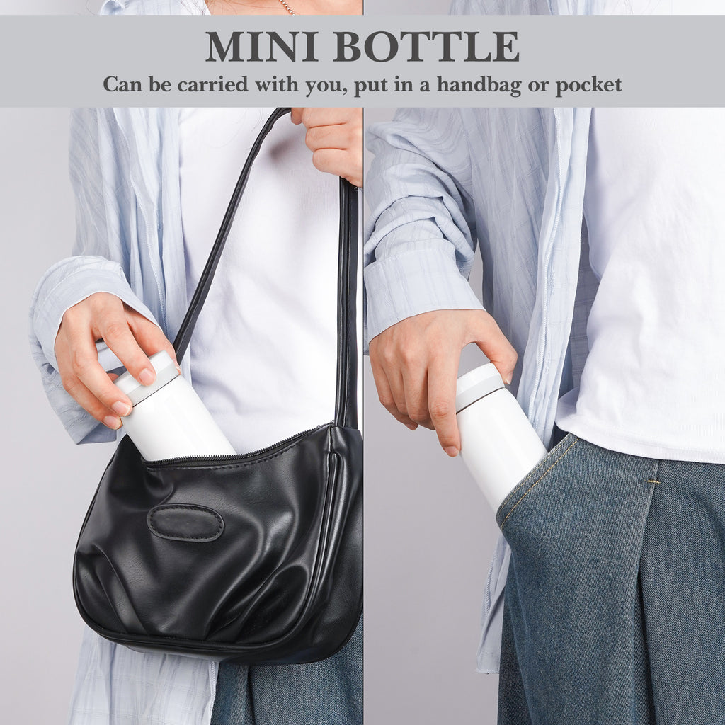 Linkidea 6.8oz (200ml) Mini Water Bottle, Vacuum Insulated Stainless Steel Bottle for Hot & Cold Drinks, Spill-Proof Small Bottle Fit Handbag, Purse and Pocket (White)