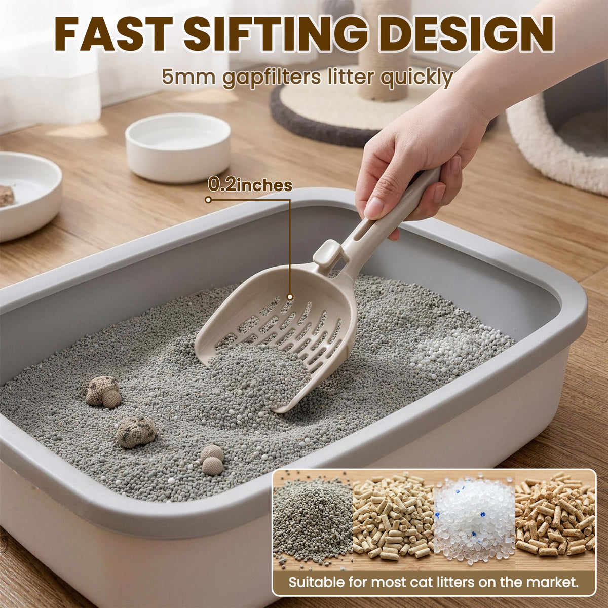 Cat Litter Scoop Holder with Storage Bucket, Large Capacity Litter Tool Container with Durable Plastic Scooper, Deep Shovel Design for Easy Clumping Litter Box Cleaning