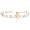 Large Waist Belt for Women, 26.8-39.4 Inch Metal Adjustable Chunky Waist Chains, Gold Color and White Pearl Fashion Jewelry Accessory