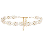 Large Waist Belt for Women, 26.8-39.4 Inch Metal Adjustable Chunky Waist Chains, Gold Color and White Pearl Fashion Jewelry Accessory