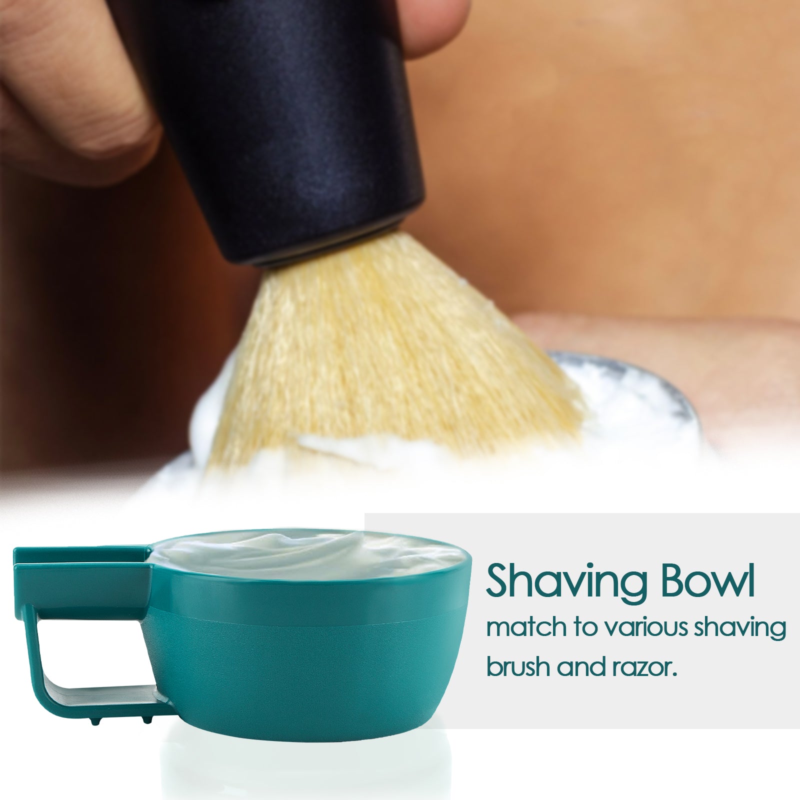 Linkidea Plastic Shaving Soap Bowl with Non-slip Handle, Wide Mouth, Large Capacity, Easier to Lather Ridges, Wet Razor Shave Cream Bowl for Men (Blue)