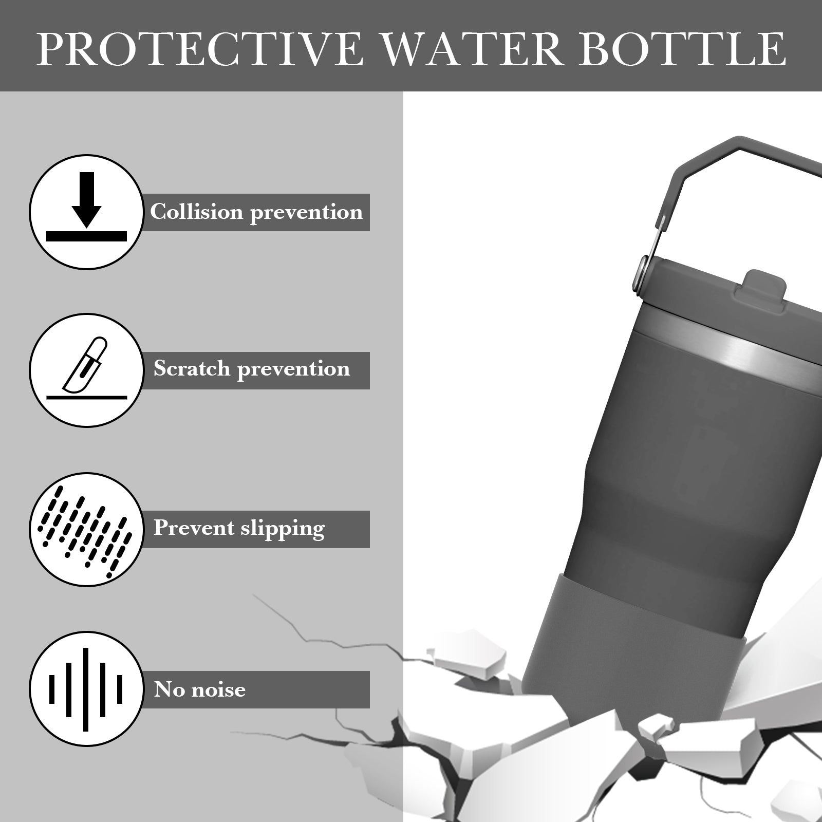 Linkidea 2 Pack Water Bottle Boot Compatible with Stanley Quencher H2.0 20oz/30oz/40oz, IceFlow Flip 20oz/30oz Tumbler, Silicone Bottle Bottom Sleeve Cover Bumper Protector (Charcoal)