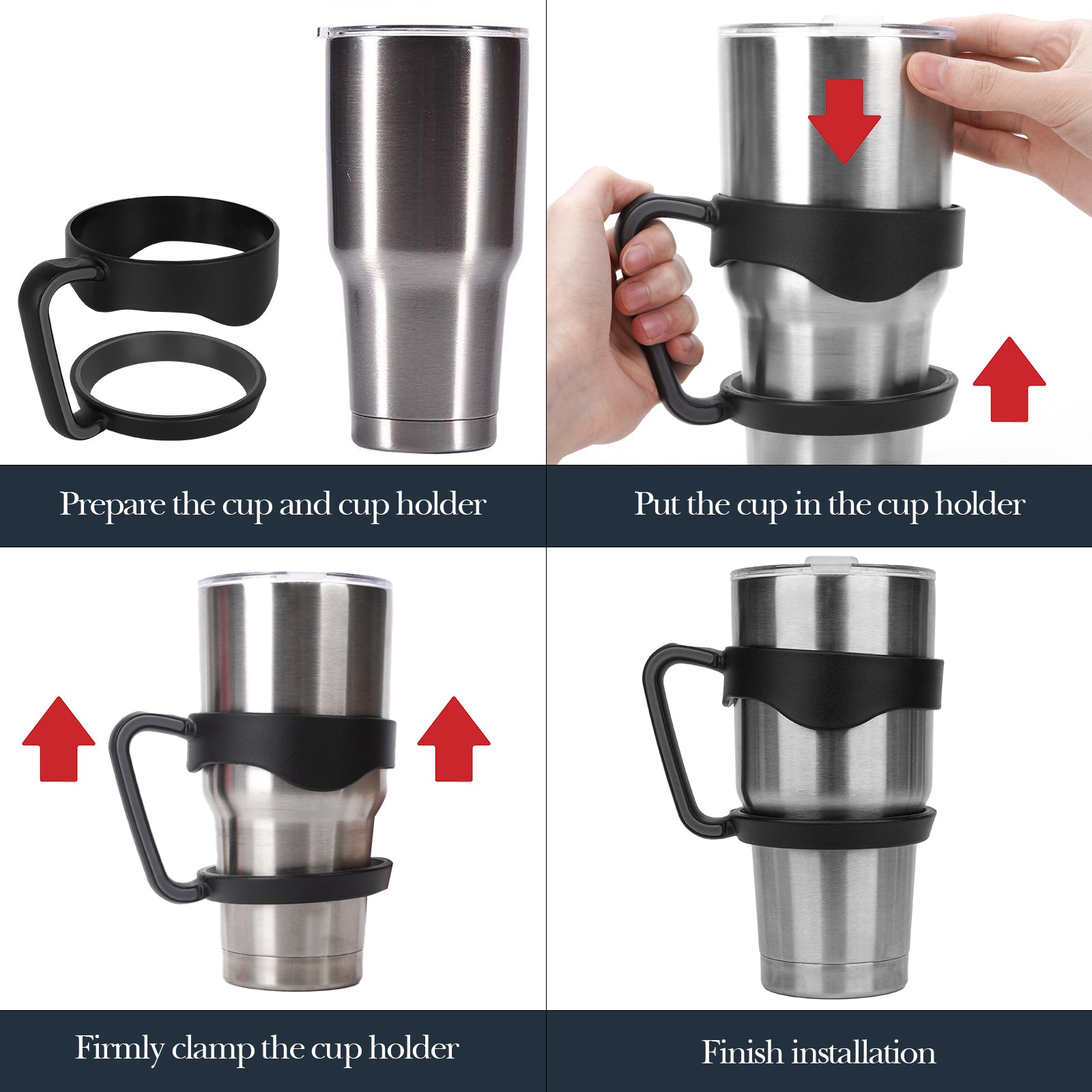 Linkidea Tumbler Handle Compatible with 30oz YETI Rambler, OZARK TRAIL Tumbler, Portable Anti Slip Travel Mug Grip, Black