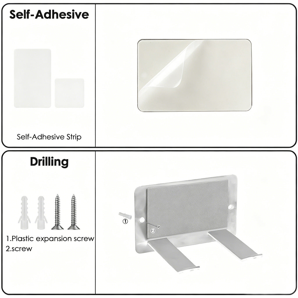 Linkidea Wall Mounted Hair Dryer Holder with Hooks, Screw or Self-Adhesive Organizer Stand, Compatible with Dyson Origin & Nural Series Hair Dryers (Silver)