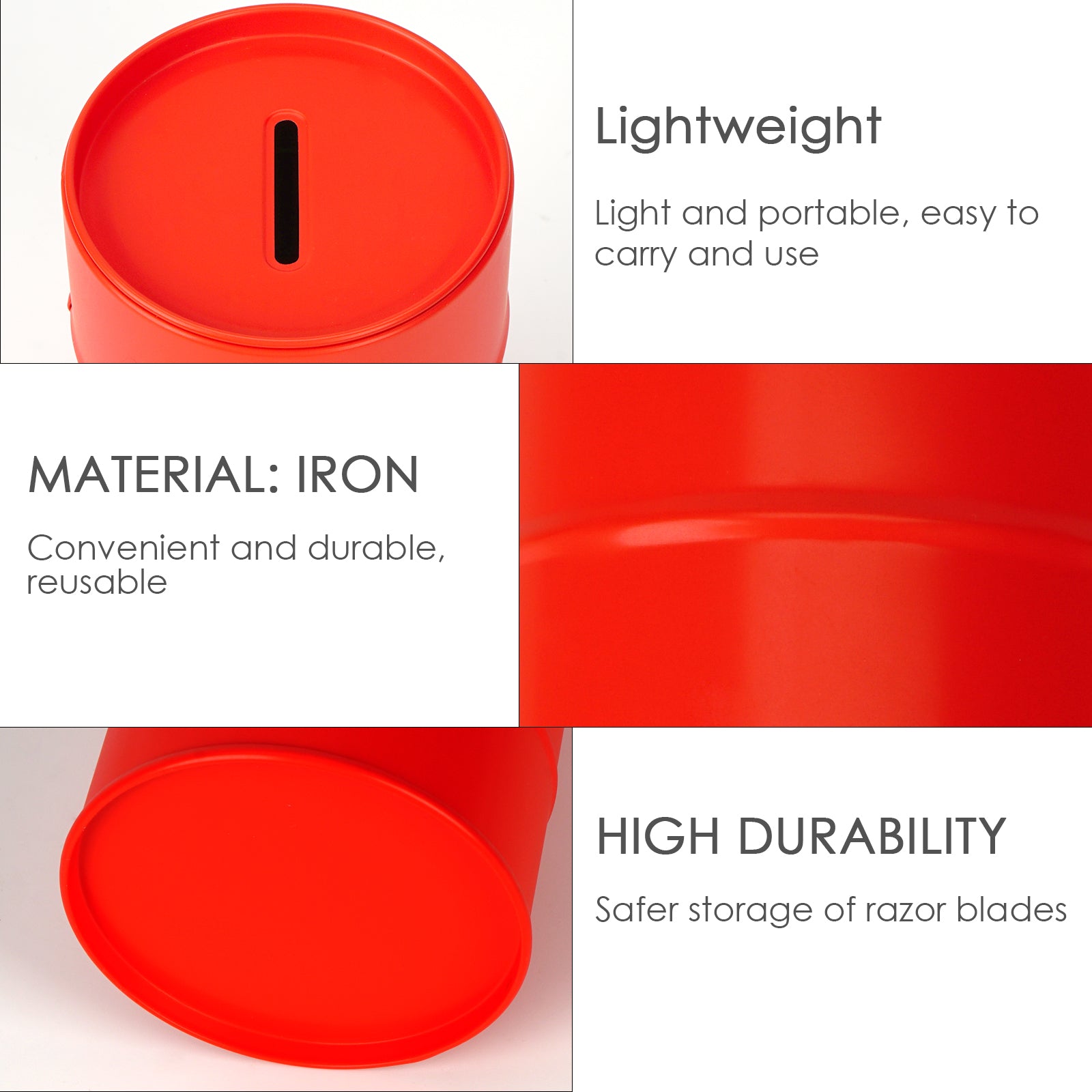 Linkidea Safety Razor Blade Disposal Container Box, Metal Razor Disposal Case Safe Bank for Storing Used Wasted Blades (Red)