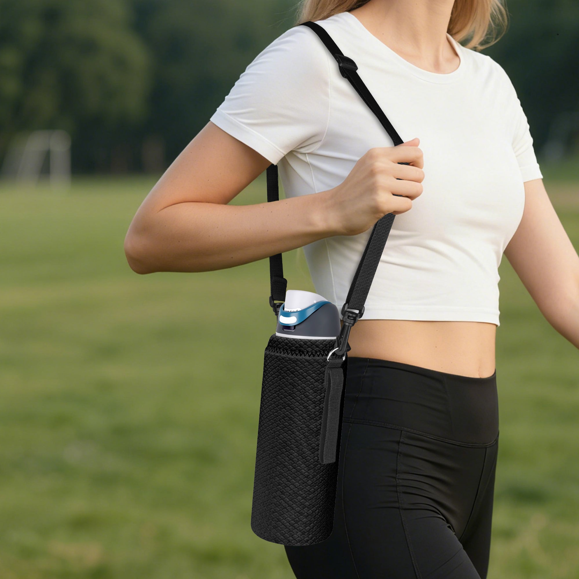 Linkidea Water Bottle Carrier with Shoulder Strap Compatible with Owala FreeSip Bottle 32oz/40oz, Neoprene Waterbottle Sling Bag Holder, Black