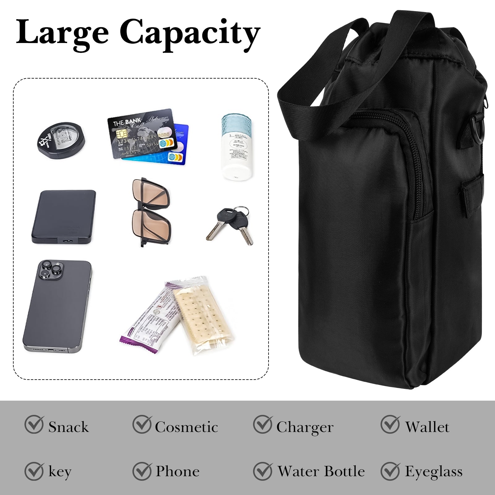 Linkidea Blender Storage Bag, Portable Drawstring Bottle Holder with Shoulder & Hand Strap, Travel Shaker Container Pouch Compatible with 24-32 oz Bottles (Black)