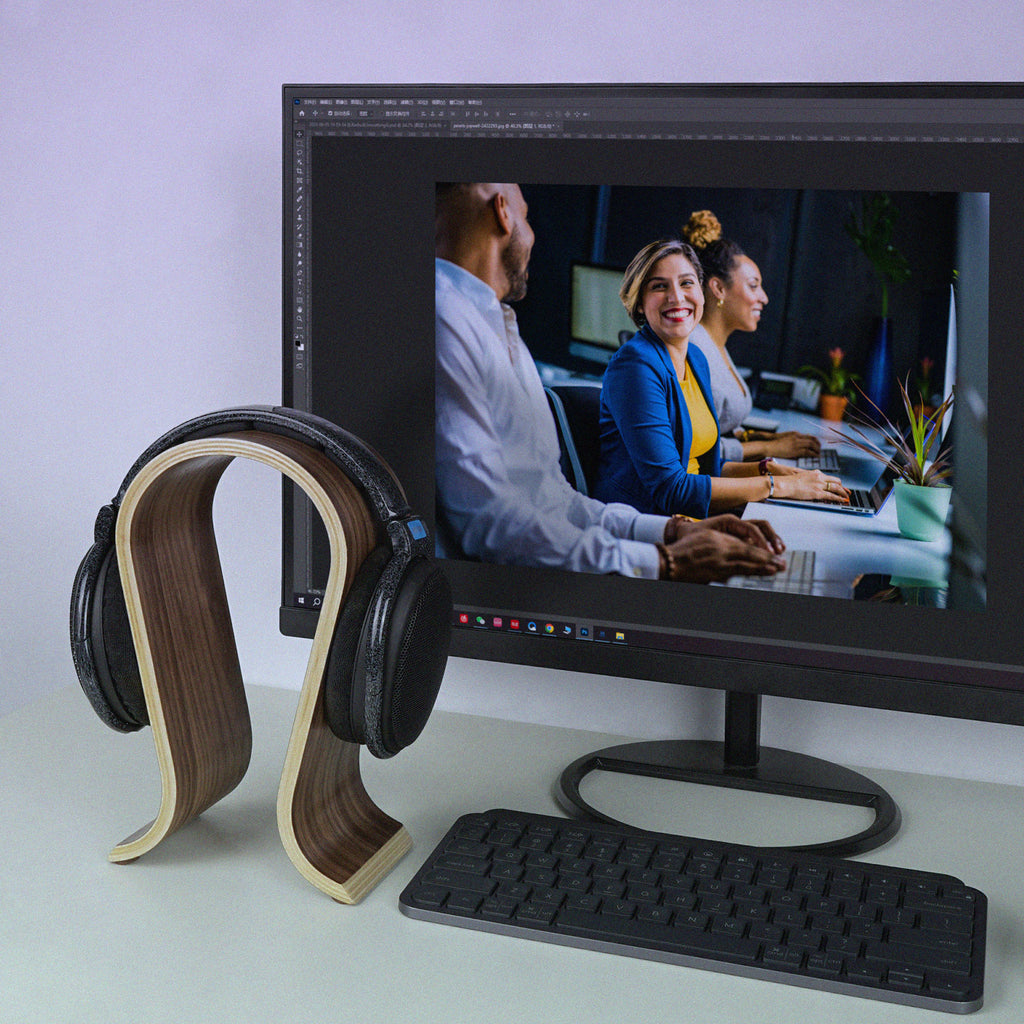 Linkidea Wooden Headphone Stand, Omega Headset Holder Desk Display Hanger for Over-Ear Gaming Headphones Compatible with Audio-Technica, Bose, AKG, Sennheiser, Beats, Sony