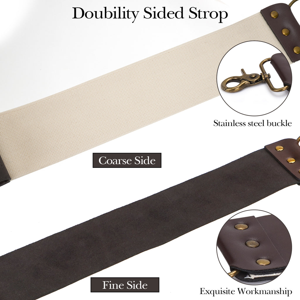 Linkidea Straight Razor Sharpening Strop, Dual-Sided Leather & Canvas Shaving Belt with Swivel Clasp for Barber & Home Use (Brown)
