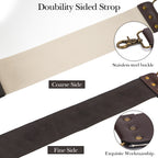 Linkidea Straight Razor Sharpening Strop, Dual-Sided Leather & Canvas Shaving Belt with Swivel Clasp for Barber & Home Use (Brown)