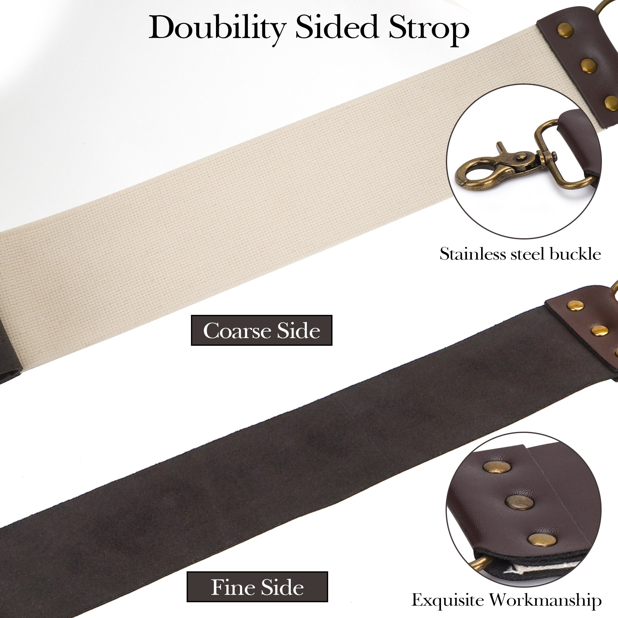 Linkidea Straight Razor Sharpening Strop, Dual-Sided Leather & Canvas Shaving Belt with Swivel Clasp for Barber & Home Use (Brown)