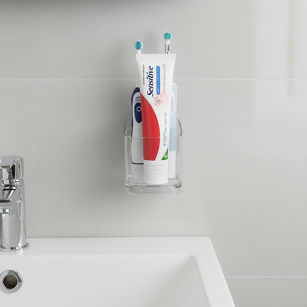 Linkidea Electric Tooth Brush Holder for Bathroom, Plastic Organizer for Toothpaste, 3 Slots Wallmount Stand Compatible with Oral-B iO Series, Philips Sonicare ProtectiveClean (Clear)