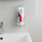 Linkidea Electric Tooth Brush Holder for Bathroom, Plastic Organizer for Toothpaste, 3 Slots Wallmount Stand Compatible with Oral-B iO Series, Philips Sonicare ProtectiveClean (Clear)