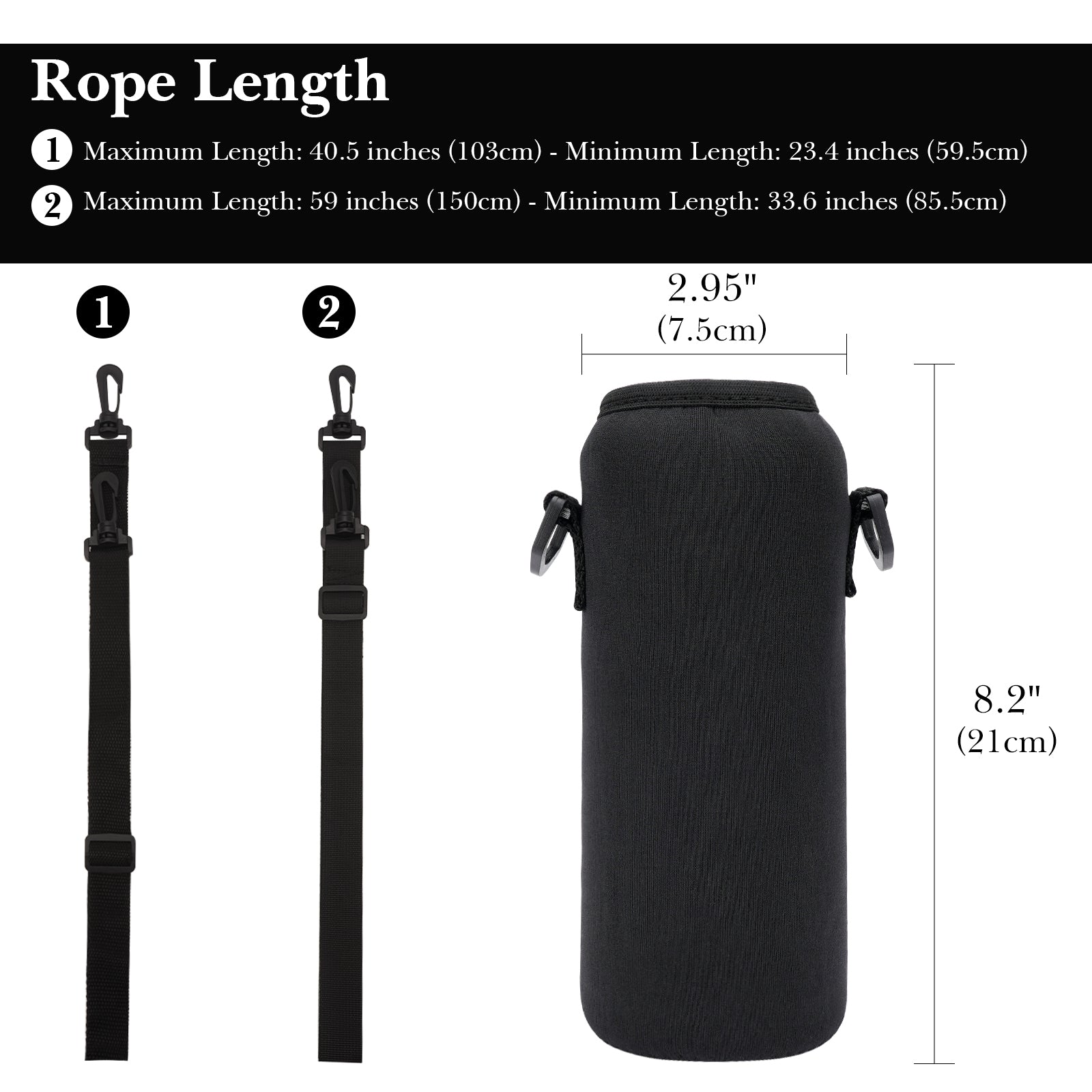 Linkidea Water Bottle Carrier with Strap Compatible with Gatorade Plastic Squeeze 32oz, Insulated Squeeze 30oz, Waterbottle Sling Bag Holder, Extra Long Shoulder Strap (59'') (Black)