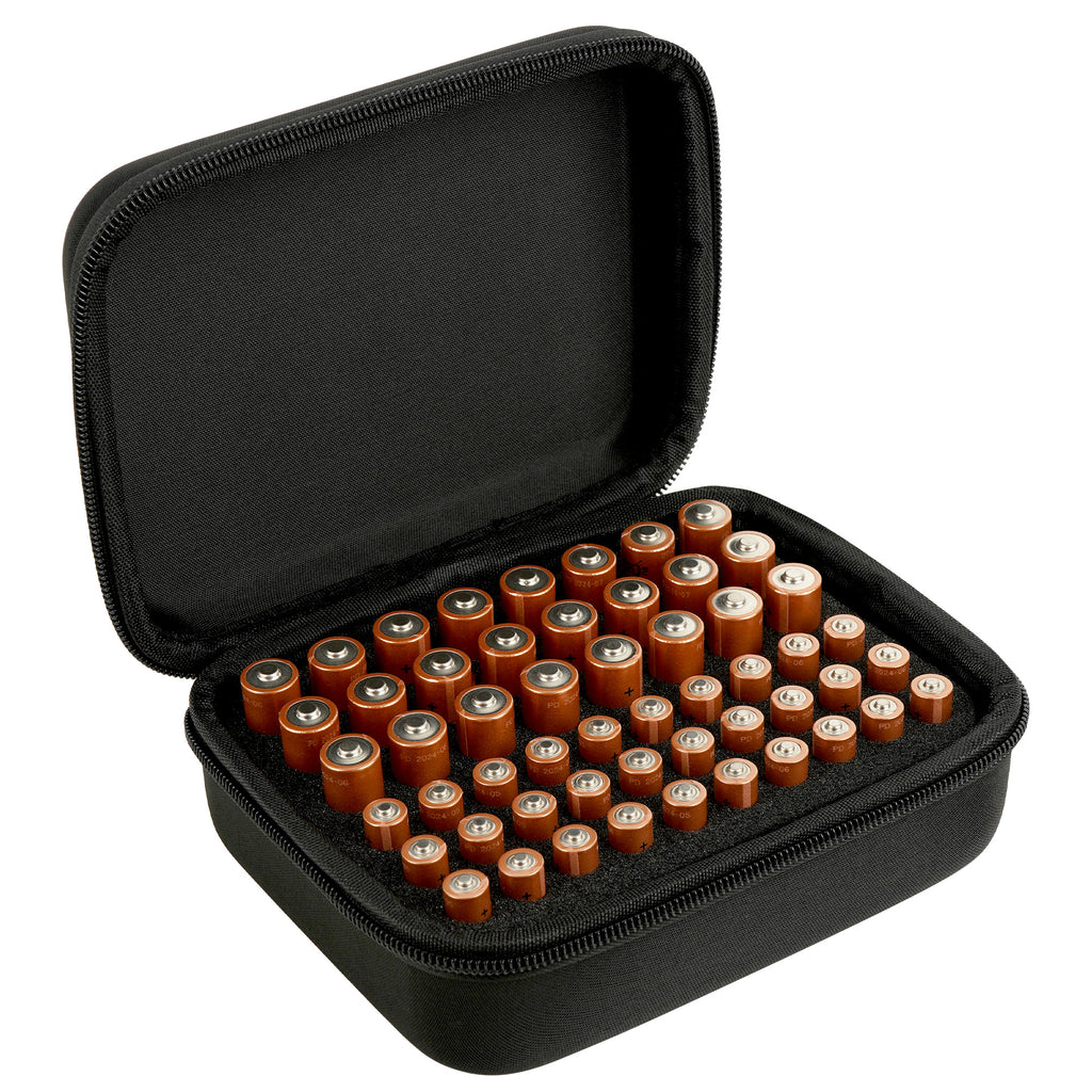 Linkidea Small Hard Case Battery Organizer Storage Box, Portable Holder and Carrying Container for 54 AA AAA Cells, Compact Travel Storage Case (Black)