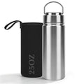 Linkidea 25oz Single Wall 304 Stainless Steel Water Bottle with Carry Pouch, Non-Insulated Wide Mouth Sports Bottle with Handle, Dishwasher Safe