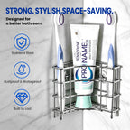 Linkidea Corner Wall Mount Toothbrush Holder for Bathroom, Stainless Steel Triangle Shelf for Tile Walls, Self Adhesive Electric Brush Toothpaste Organizer (Silver)