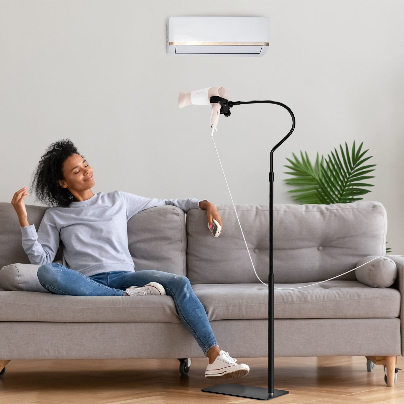 Linkidea Lazy Hair Dryer Stand, 360 Degree Rotating Blow Dryer Holder Hands-Free, Adjustable Height Hair Blower Rack with Heavy Base for Home Salon, Lengthen