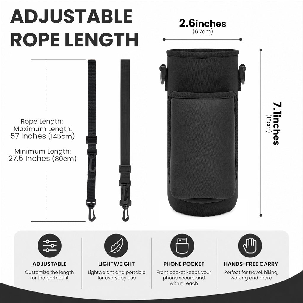 Linkidea Water Bottle Carrier with Shoulder Strap Compatible with YETI Rambler Bottle 18oz, Yonder 600ml/20oz, Insulated Waterbottle Sling Bag Holder with Phone Pocket (Black)