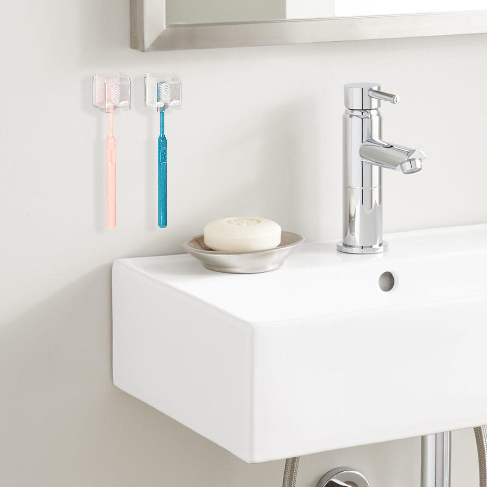 Linkidea 4 Pack Toothbrush Holder Wall Mounted with Cover, Hanging Toothbrush Stand for Dorm, Bathrooms, Shower, RV, Compatible with Colgate Optic White, Extra Clean, Oral-b Cross Action(White)