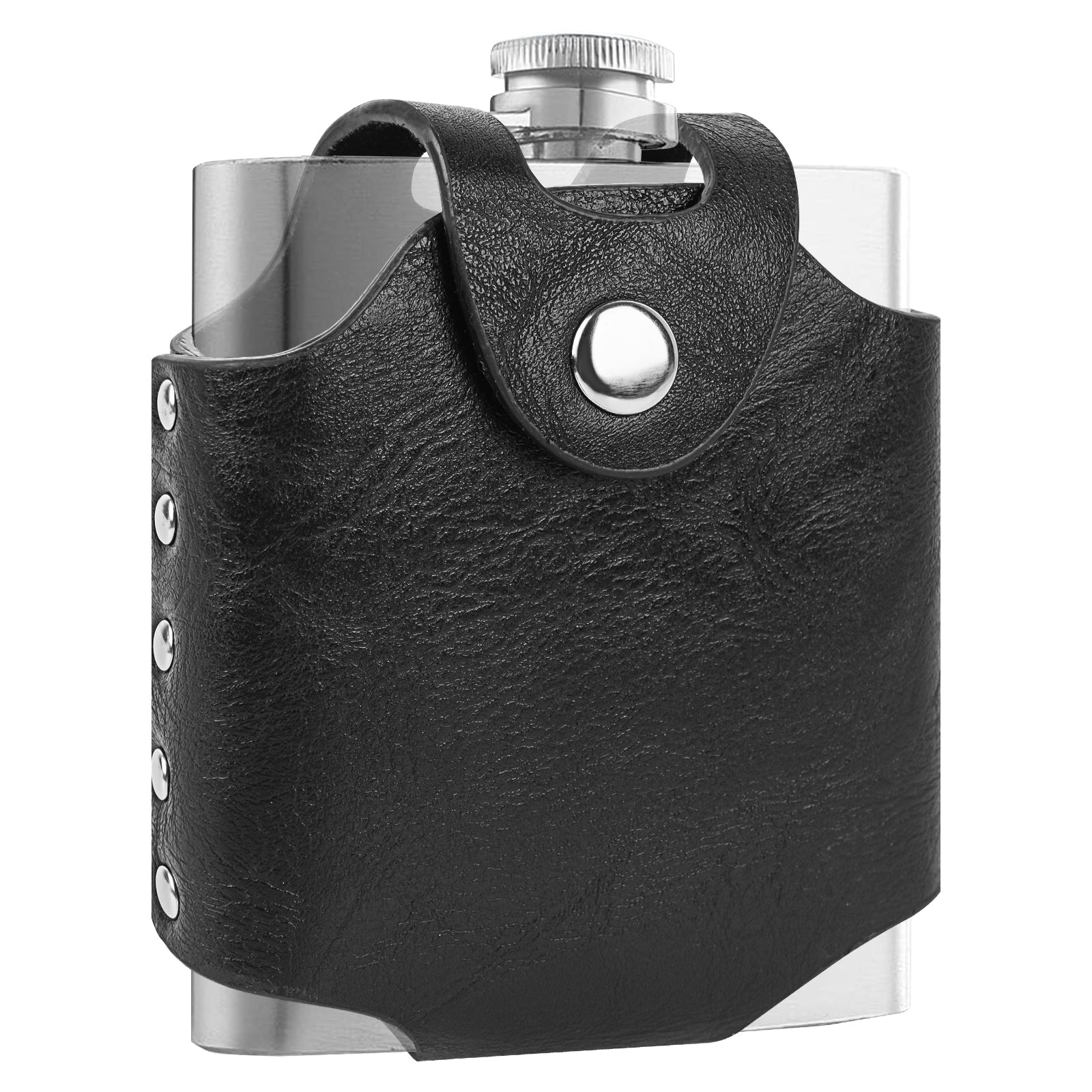 Linkidea Leather Lightweight Flask Case, Portable Belt Pouch Compatible with 6 oz Hip Flask, Travel Accessory for Men (Black / Case Only)