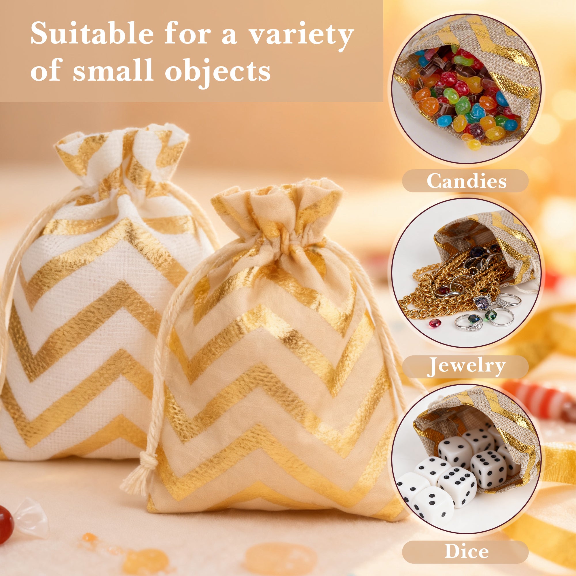 Linkidea 12 PCS Burlap Gift Drawstring Bags, 5.5'' x 3.9'' Striped Linen Pouch for Party Favors, Candy, Jewelry, Rustic Wedding Decoration(Striped Pattern)