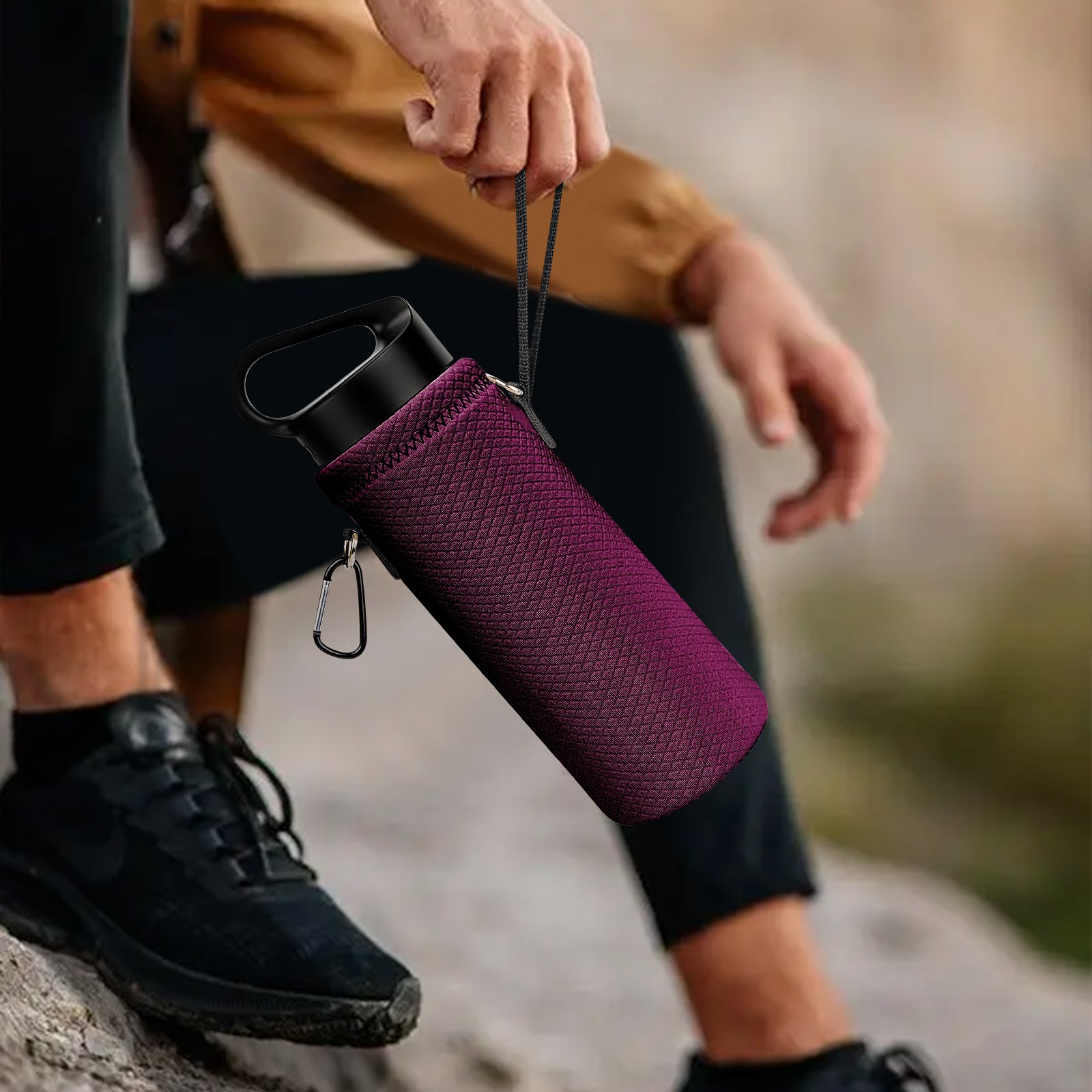 Linkidea Water Bottle Carrier with Shoulder Strap Compatible with Hydroflask Standard Mouth 18oz, CamelBak Carry Cap 20oz,Waterbottle Sling Bag Holder (Wine Red)