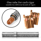 Linkidea Zinc Alloy Vintage Leaves Stripe Pattern Cigar Holder Case, Airtight Single Tube, Portable Travel Cigar Case Compatible with 50 Ring Gauge Cigars (Silver)