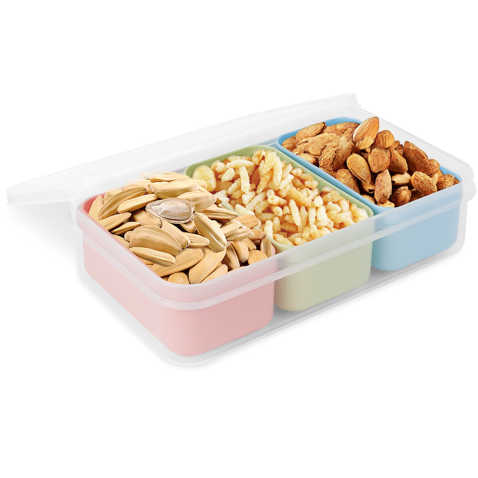 Linkidea 1 Set Snack Containers with 3 Removable Compartments, Reusable Food Prep Storage Box with Lids, Safe in Refrigerators, Microwaves, Dishwashers