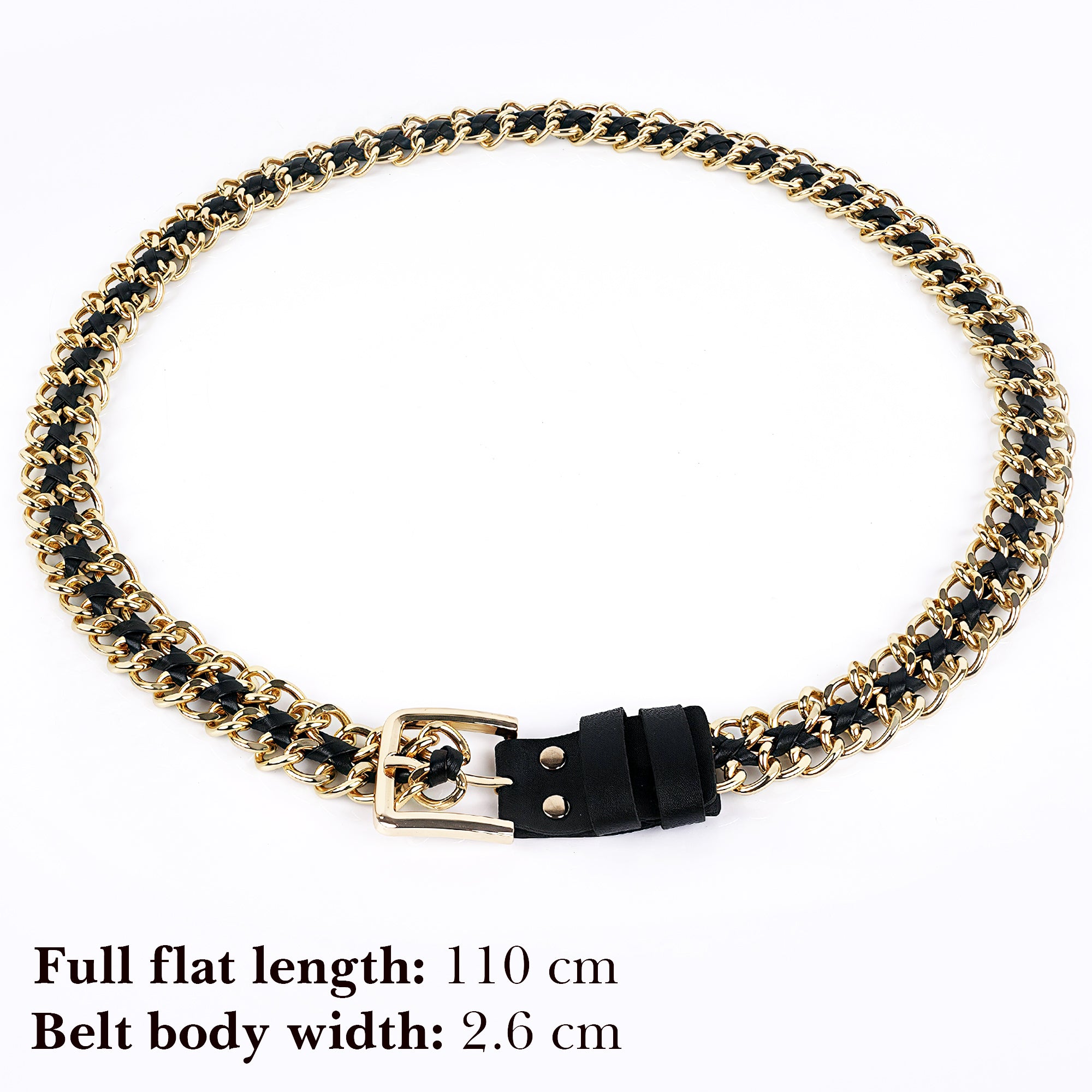 Plus Size Chain Belt for Women, Gold Black Color Trendy Waist Belt, 43.3 Inch Adjustable Body Chunky Chain for Dresses, Party, Casual Wear, Fashion Jewelry Accessory