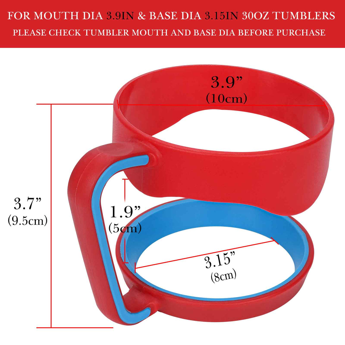 Linkidea Tumbler Handle Compatible with 30oz YETI Rambler, OZARK TRAIL Tumbler, Portable Anti Slip Travel Mug Grip, Red