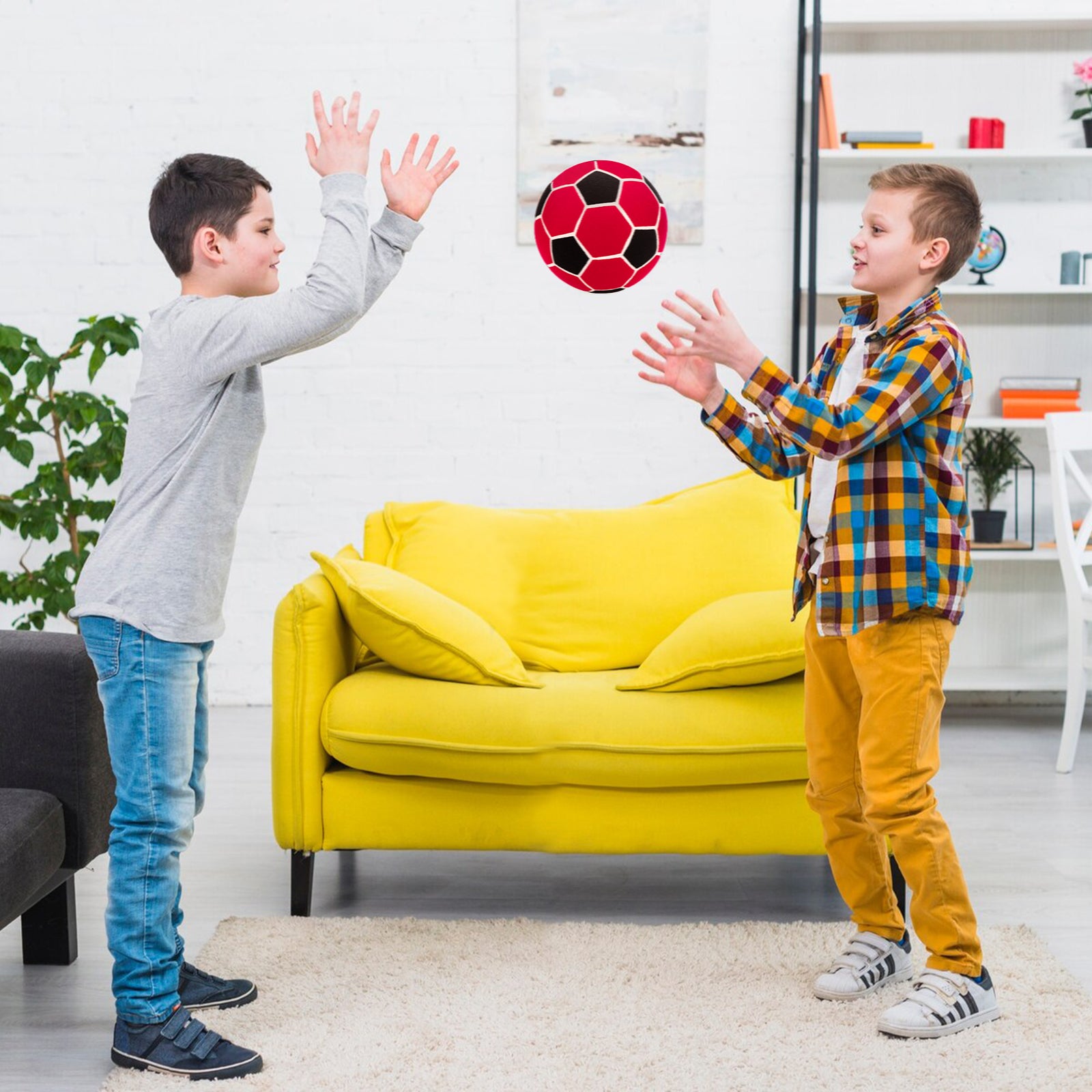 Linkidea Soccer Ball Size 4 for Indoor, Soft Soccer Ball for Inside House, Fun Soccer Gift for Kids with Pump (Black & Red)