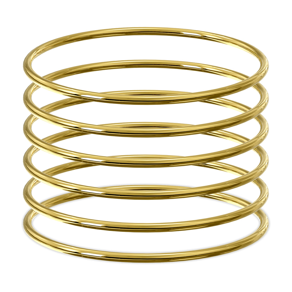 Plus Size Bangle Bracelets Set for Women, Set of 6 Stainless Steel Extra Large Round Golden Bangles Fashion Accessories, 8.6 Inches (L)