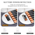 Linkidea Battery Storage Case with Tester, Portable Battery Organizer for 42 AA, 47 AAA, 19 Flat Battery, Double Layer Battery Storage Box (Grey & White)