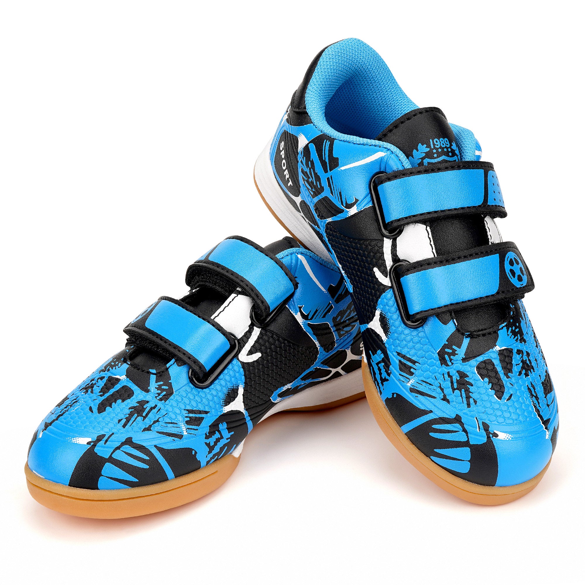 Linkidea Kids Laceless Indoor Soccer Shoe, Rubber Outsole Anti-Slip Sneaker, Futsal Training Cleats for Boys and Girls (Blue)