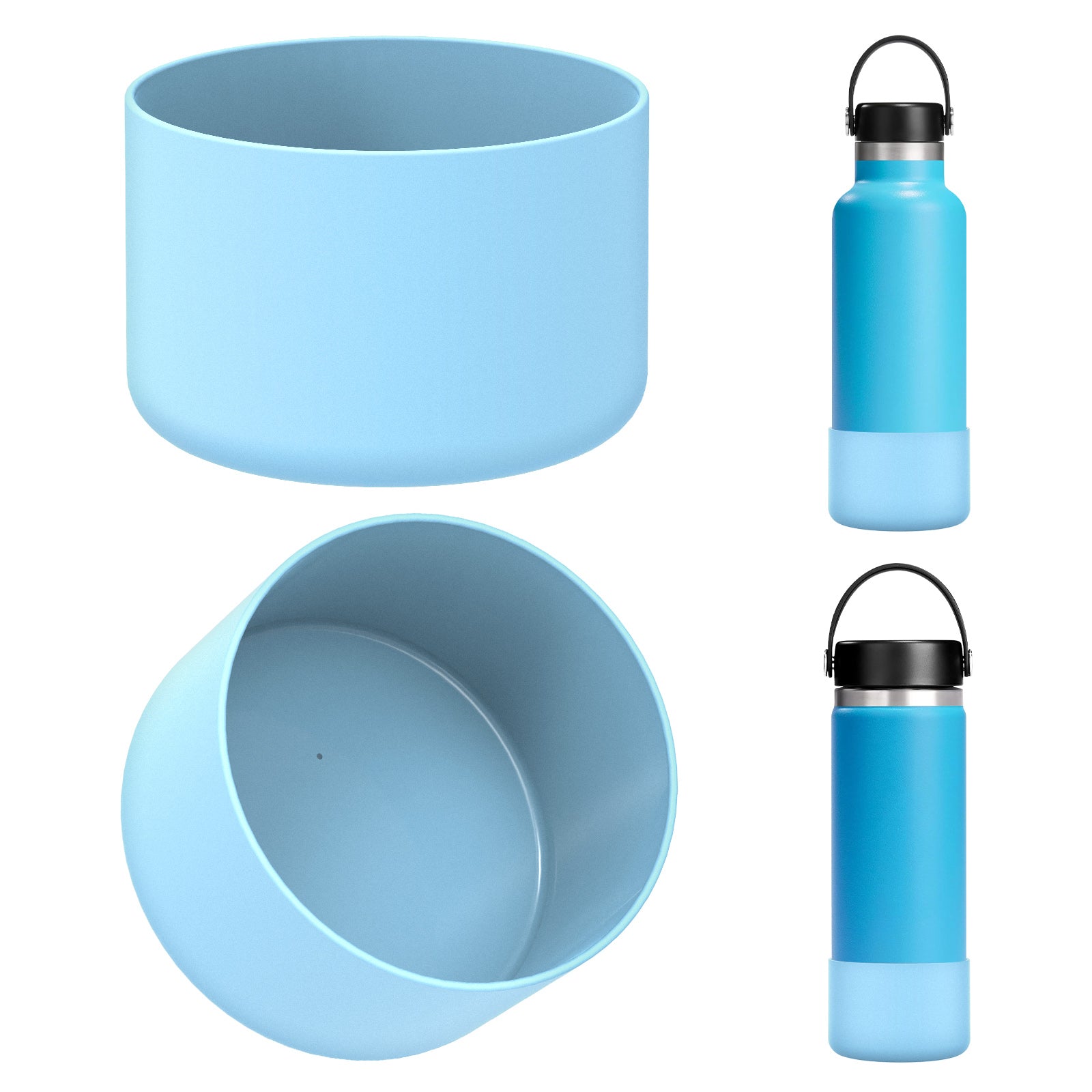 Linkidea 2 Pack Water Bottle Boot Compatible with Hydro Flask Wide Mouth 12oz/14oz/16oz/18oz/20oz, Silicone Bottle Bottom Sleeve Bumper Protector (Sky Blue)