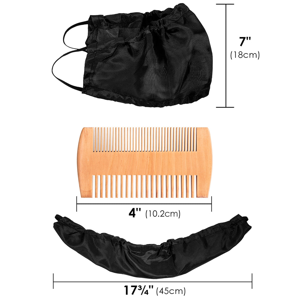 Linkidea 4 Pack Beard Bandana and Facial Beard Comb, XL Size Men Beard Guard Cover, Bedtime Beard Bib Apron Bonnet (Black)