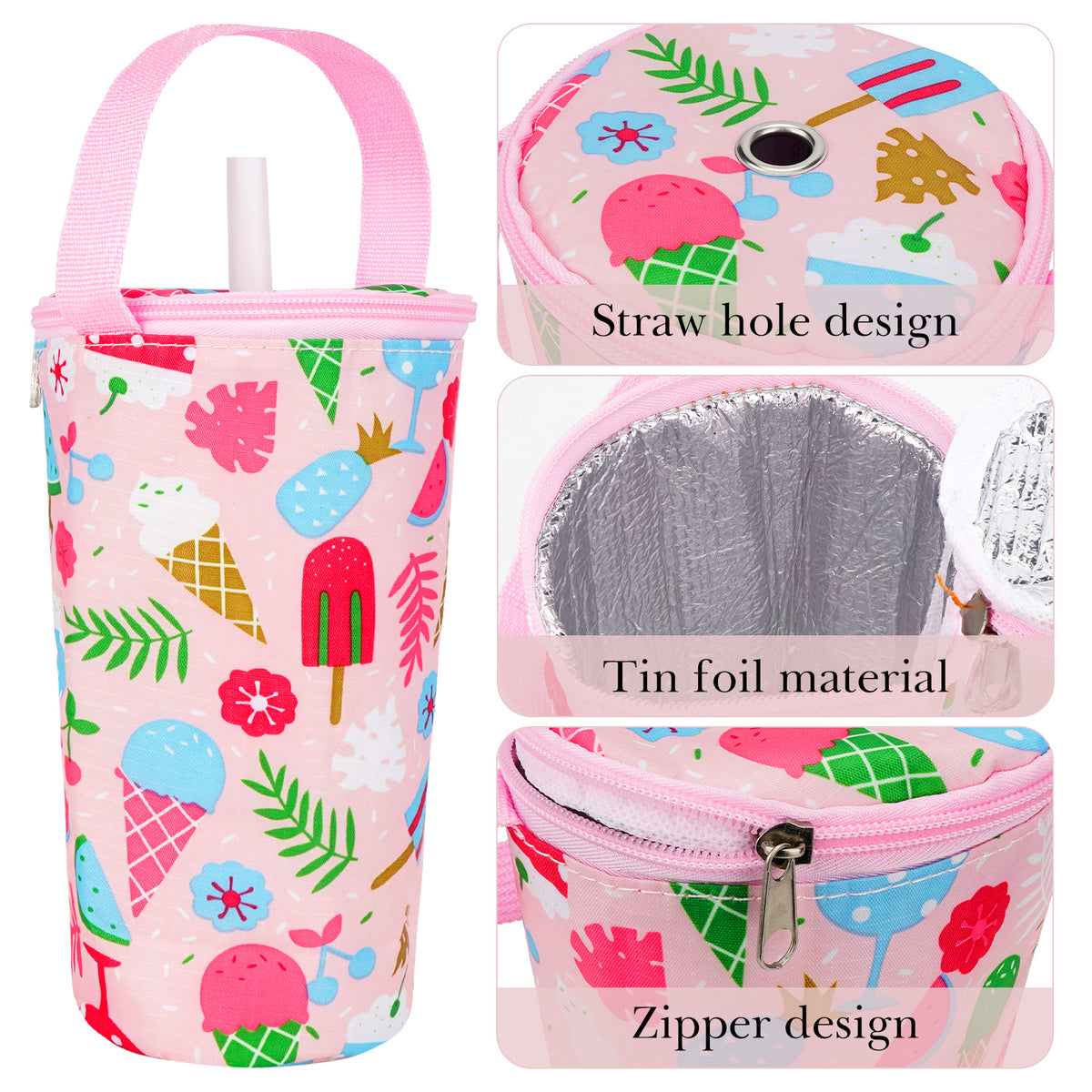 Linkidea Iced Coffee Cup Carrier Holder Compatible with Starbucks Venti and Trenta, Dunkin'Donuts, Oxford Cloth Drink Cooler Warmer Bag for 22oz - 32oz Coffee Beverage Drinks Cup, Pink