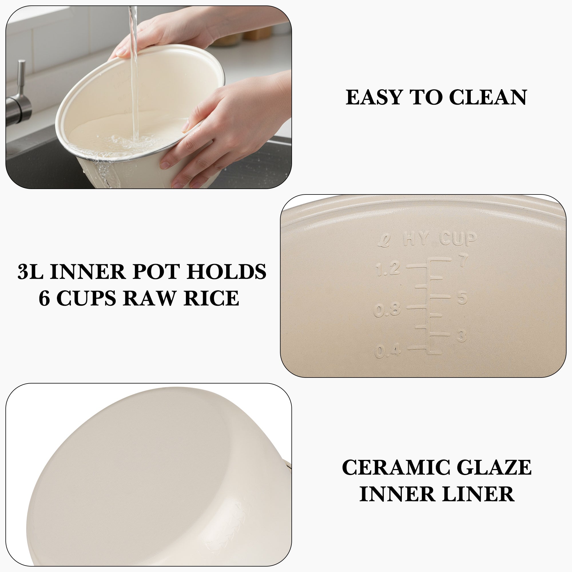 Linkidea Rice Cooker Ceramic Glaze Inner Pot Compatible with AROMA ARC-6106, Dishwasher Safe, Replacement Bowl