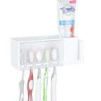 Linkidea 5 Slots Wallmount Toothbrush Holder with Cover for Shower, Plastic Multifunctional Toothpaste Toothbrush Organizer Compatible with Oral-B Cross Action, Colgate Renewal(White)