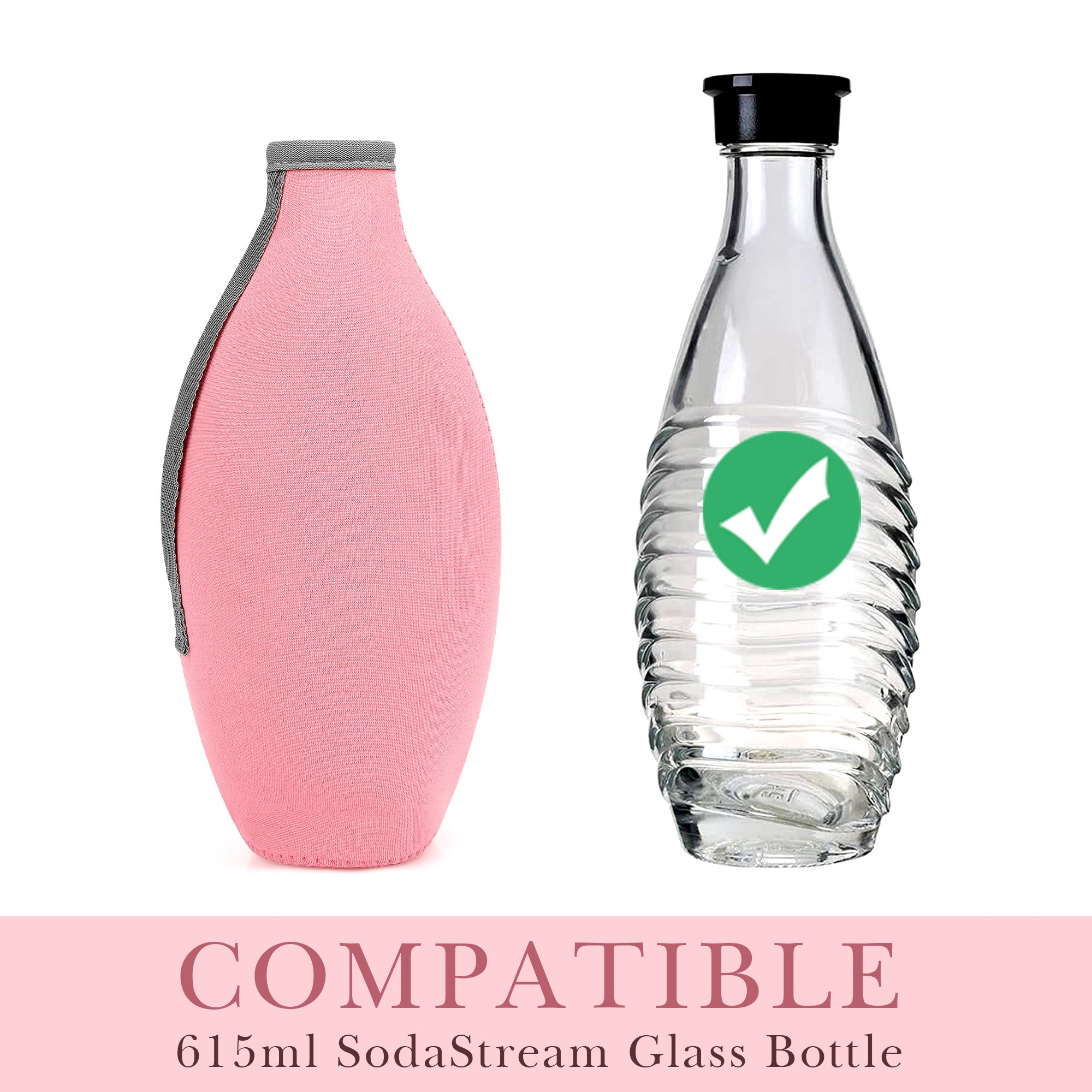 Linkidea 1 Pack Bottle Sleeve Compatible with SodaStream Glass Bottle Carafe, Insulated Neoprene Waterbottle Cover Holder with Zipper (Pink)