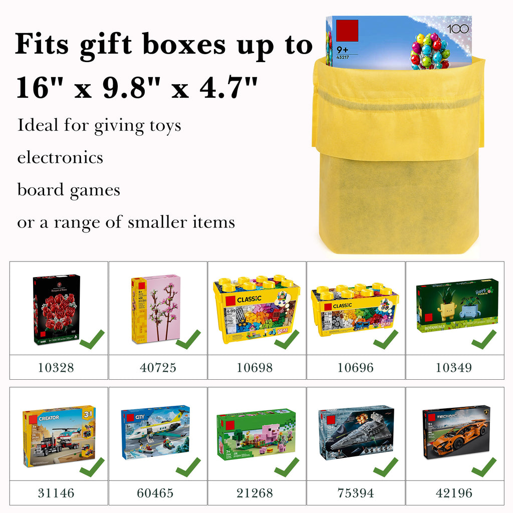 Linkidea 4 Pack Yellow Reusable Drawstring Gift Bags, Fabric Party Favor Bags for Birthday, Christmas, Holiday, Toy Storage Pouch for Building Blocks, Bricks, Goodie & Treat Bags (Yellow)