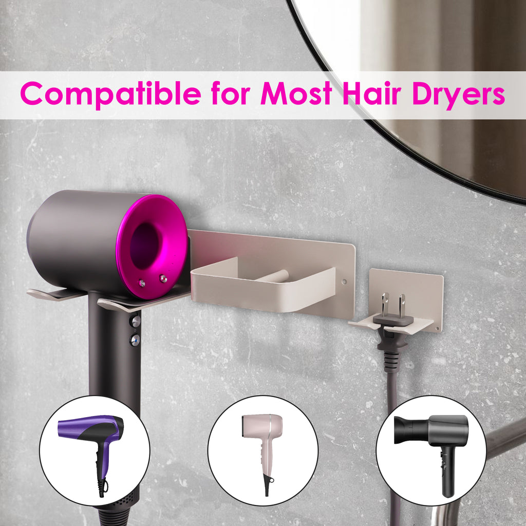 Linkidea Hair Dryer Holder Wall Mounted with Hook, Hairdressing Tools Organizer for Bathroom, Compatible with Dyson Supersonic Origin, Supersonic Neural (Grey)