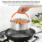 Linkidea 304 Stainless Steel Rice Steamer Insert with Stand, Compatible with AROMA ARC-954SBD, Rice Cooker Basket with Handles & Feet, Multi-Purpose Mesh Strainer for Cooking
