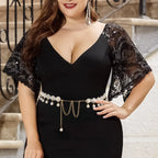 White Pearl Waist Chains with Pendant, Plus Size Pearls Chain Belt for Women, Max 47.5 Inch Adjustable Chunky Body Accessory